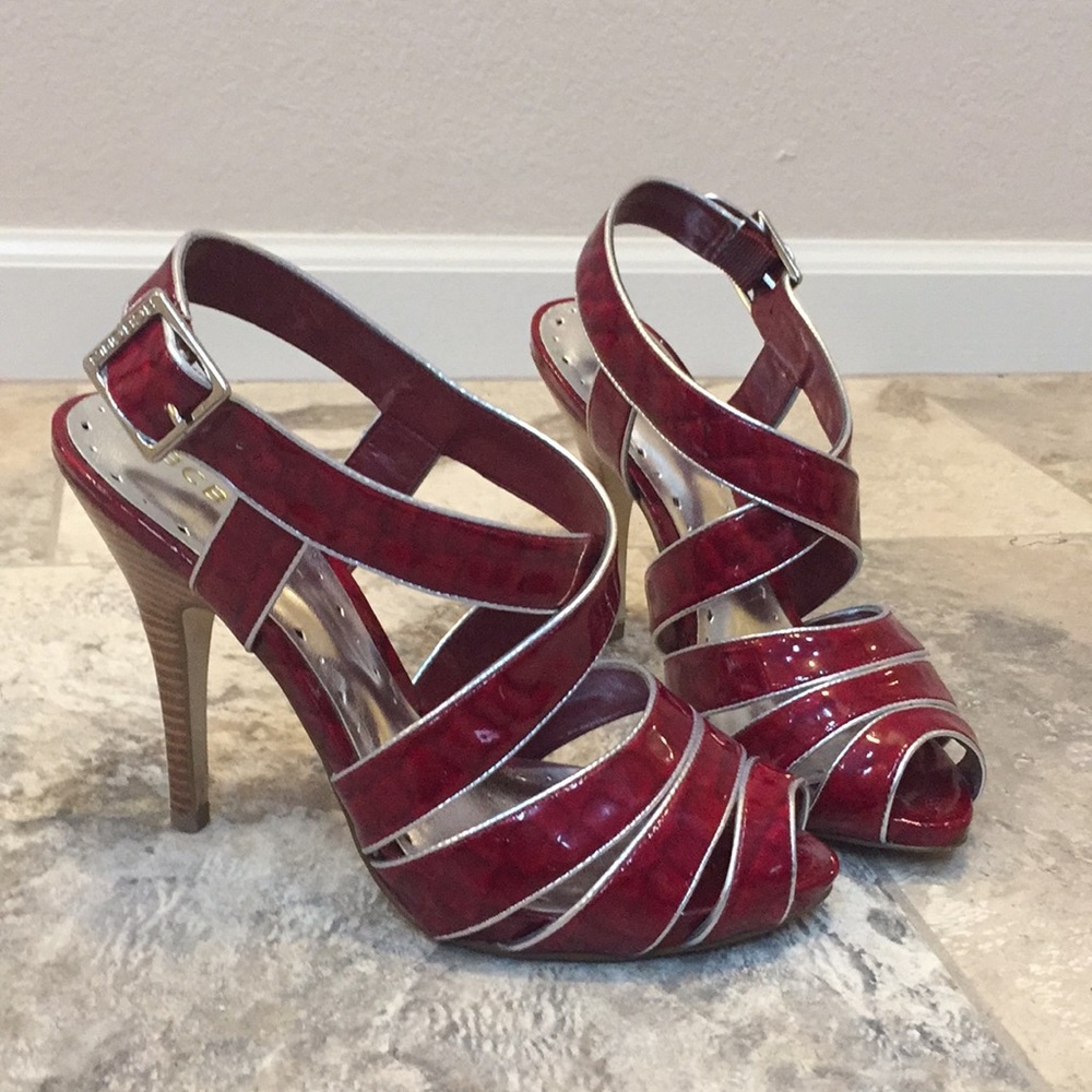 BCBGirls alligator patient leather ruby red heels